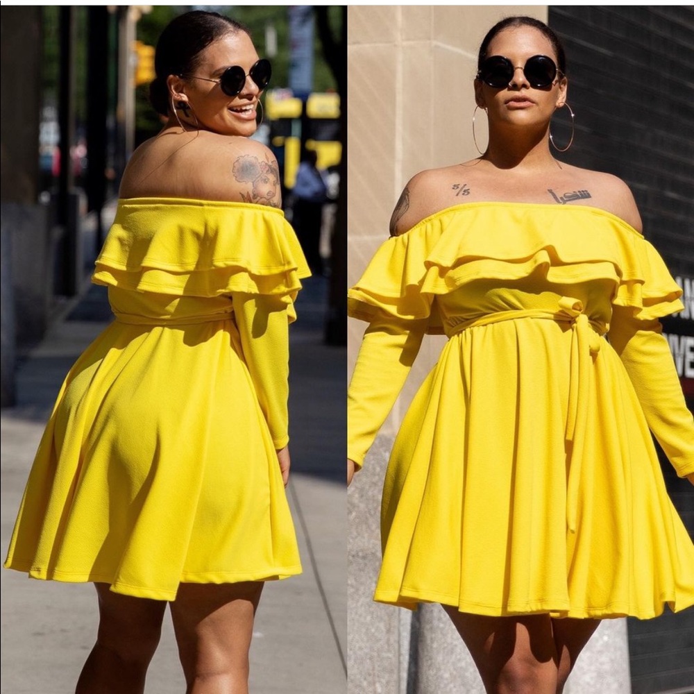 Yellow Ruffle Skater Dress
